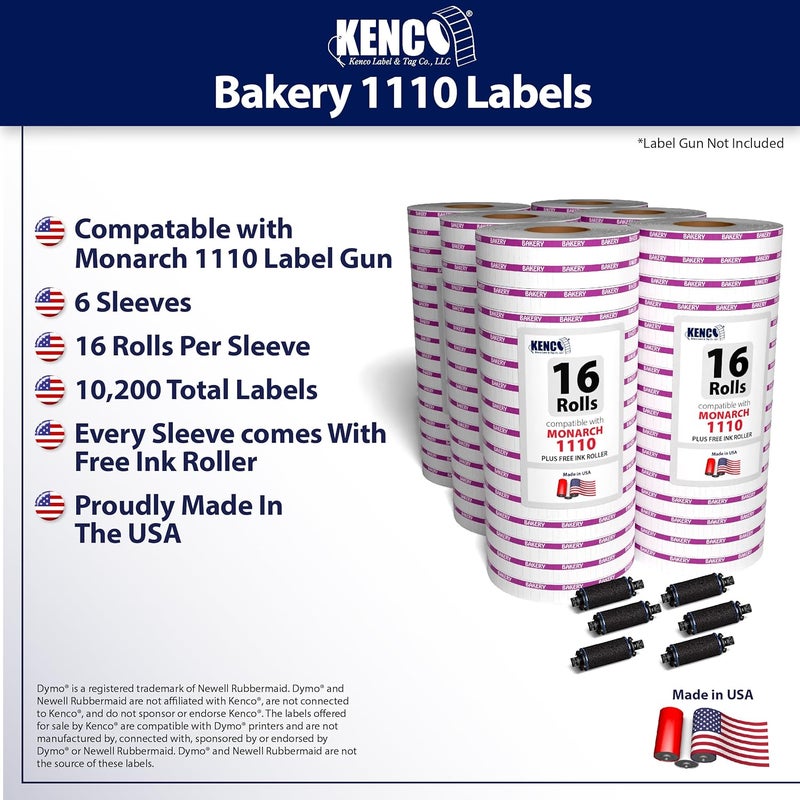 KENCO Labels by to Fit Monarch 1110 Price Gun – Made in The USA -Ink Rollers Included, Choose Your Color and Quantity (Bakery, 6 Sleeves 102,000 Labels) - Image 2